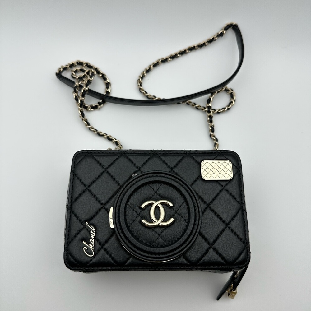 24s Chanel Runway Camera Black Mirror Crossbody Bag.